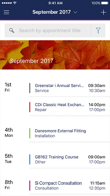 App calendar screen