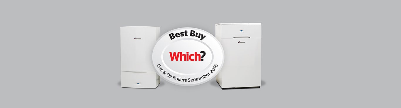 Five boilers in a row with with Which? Best Buy logo superimposed.